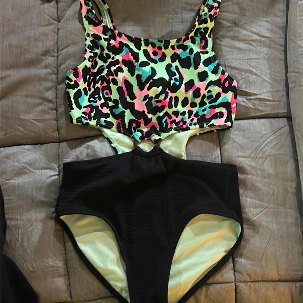 art class Kids Swim One Piece - Neon Leopard and Black
